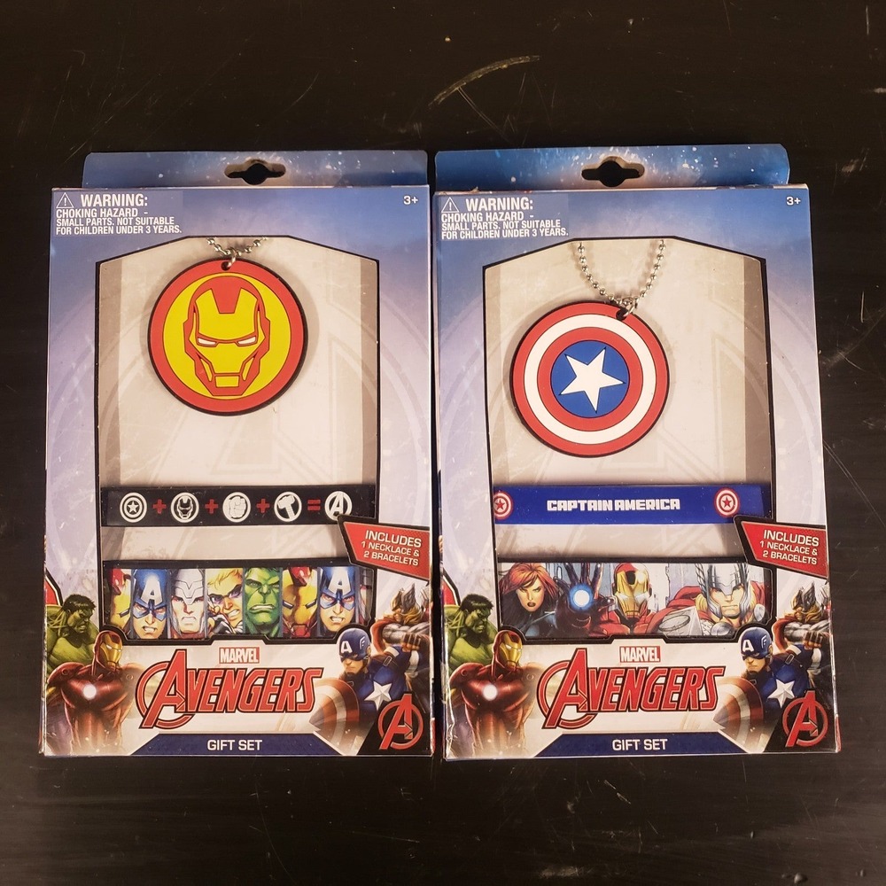 Marvel Avengers Gift Set Bundle Iron Man Captain America 1 Necklace 2 Bracelets